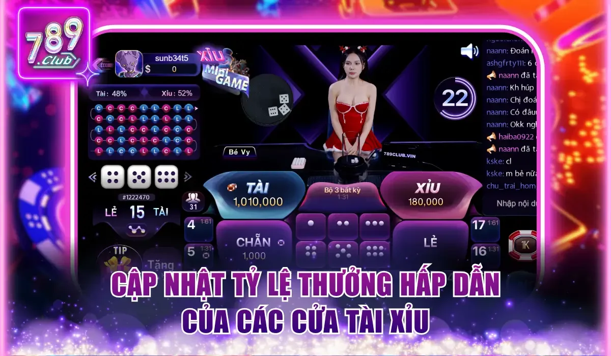 Tài Xỉu Livestreams 789Club Hấp Dẫn Thắng Lớn Mỗi Ngày 2 Cập nhật tỷ lệ thưởng hấp dẫn của các cửa tài và xỉu