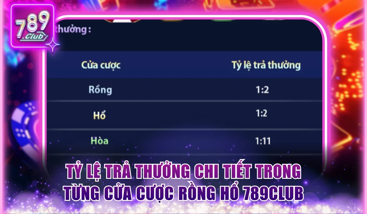 Rồng Hổ 789Club - Chơi Nhanh Ăn Gọn Với Phiên Bản Livestream 2 Tỷ lệ trả thưởng chi tiết trong từng cửa cược Rồng hổ 789Club